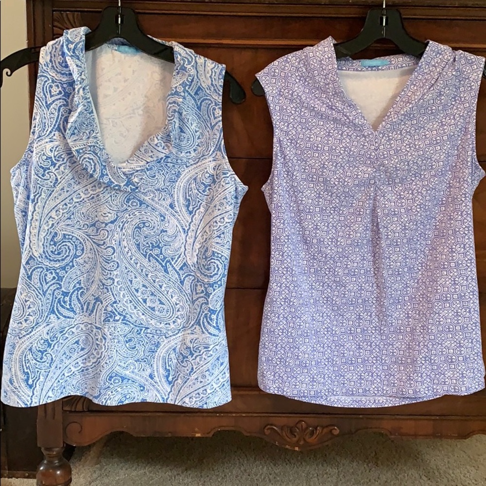2 J. McLaughlin Blue Tops Blouse Med. NWOT